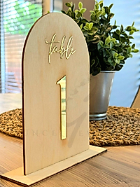 Lüks Davet Masa Numaratörü Ahşap Gold Pleksi